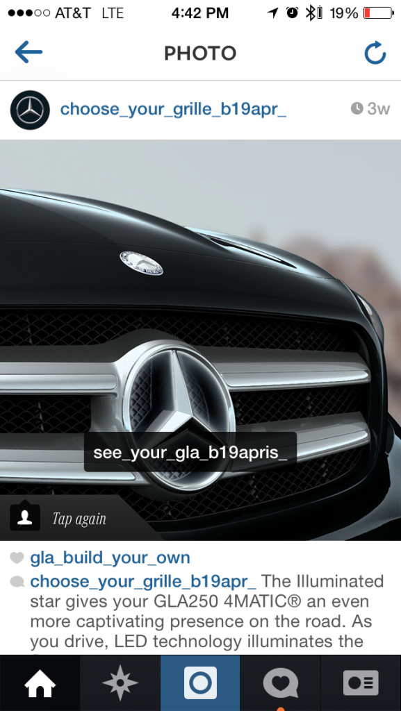 A screenshot of Mercedes Benz - Build your own GLA on Instagram