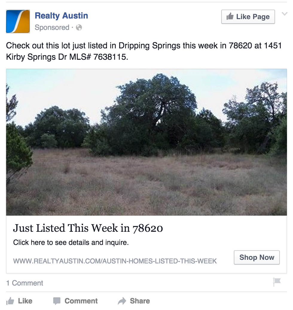 geo-targeted Facebook ad from a real estate agent in Texas