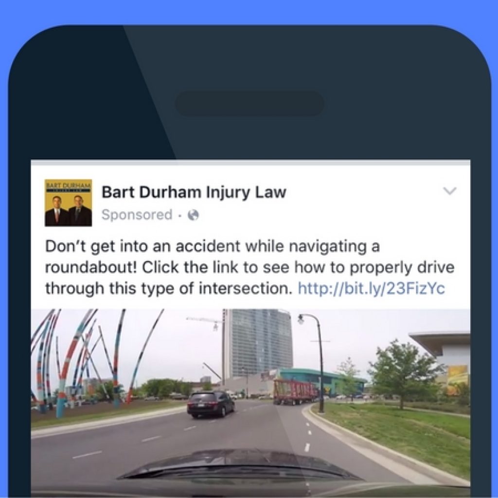 A visual representation of a Facebook ad for Bart Durham Injury Law.