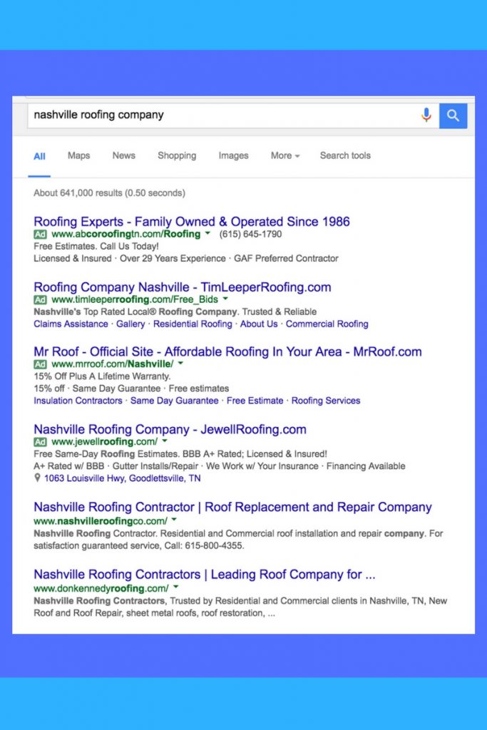 Nashville roofing company search results