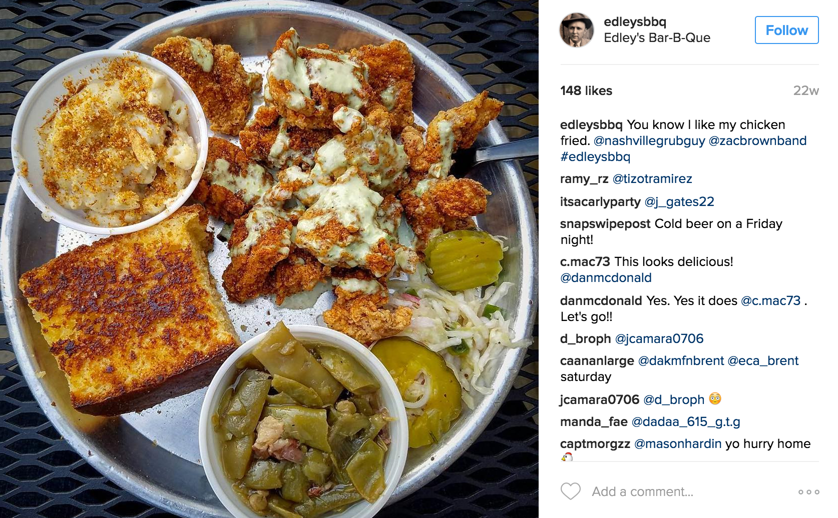 An example of an Edley's Bar-B-Que Instagram post, uploaded by Parachute Media.