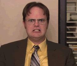 The Office character Dwight Schrute screams in frustration.