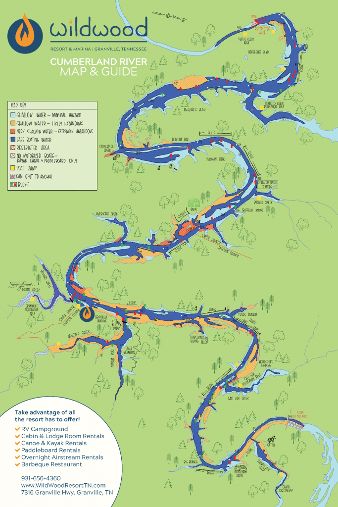 hand drawn map and guide of the Cumberland River