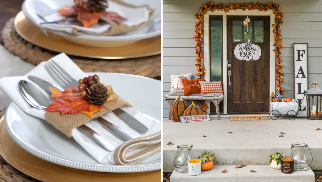 image of a DIY napkin ring holder and a front porch that Parachute Media decorated for a Kirkland's video shoot