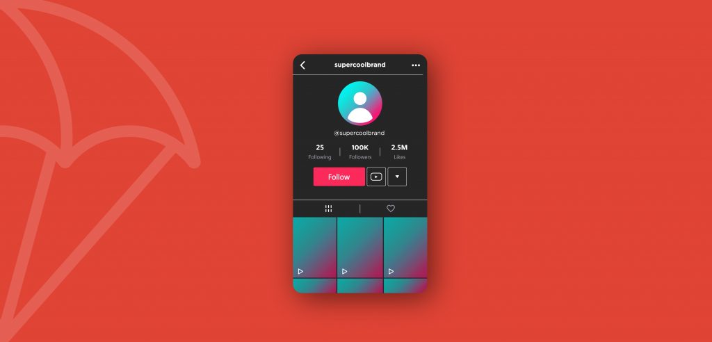 A graphic with a bright red background and a graphic of the TikTok interface of a user profile.