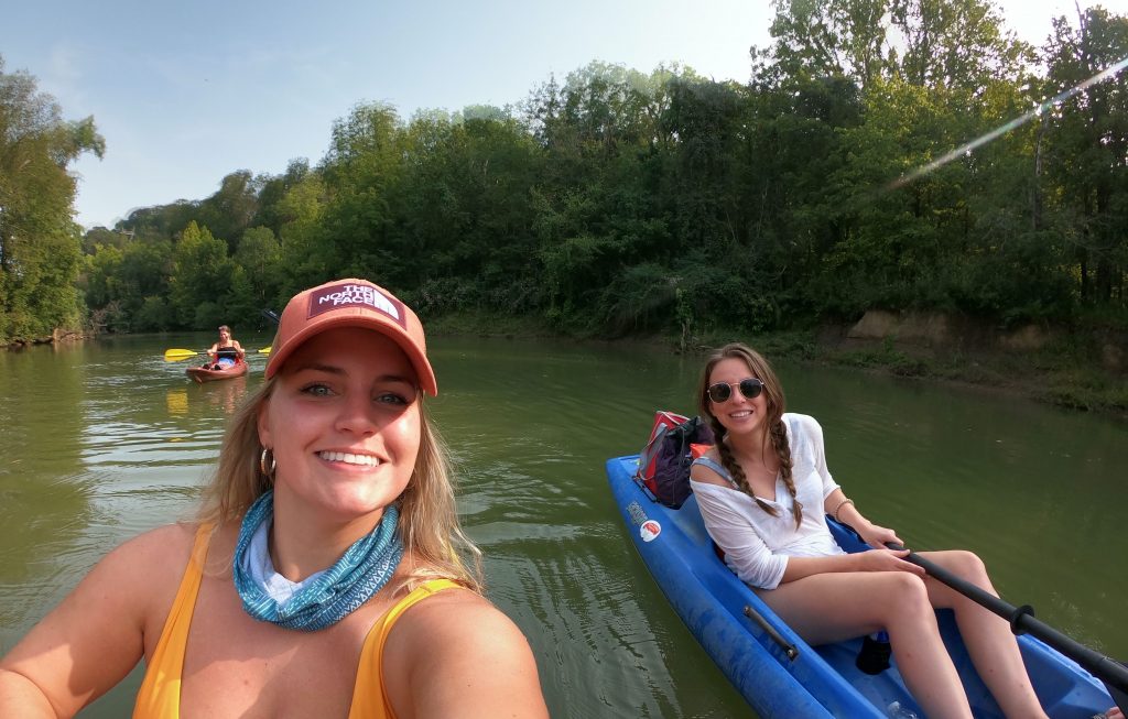 Two girls kayaking