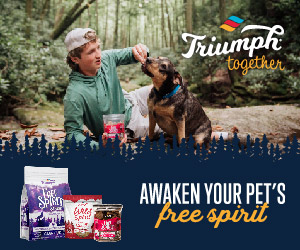 Teenage boy feeding Triumph Jerky Bites to dog featured on an ad.