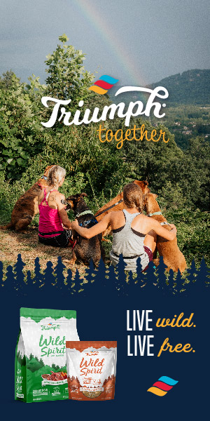 Two women with their dogs featured on an ad.